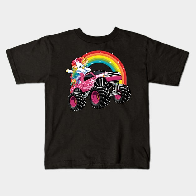 Dabbing Unicorn Monster Truck Birthday Party Gift Kids T-Shirt by HCMGift